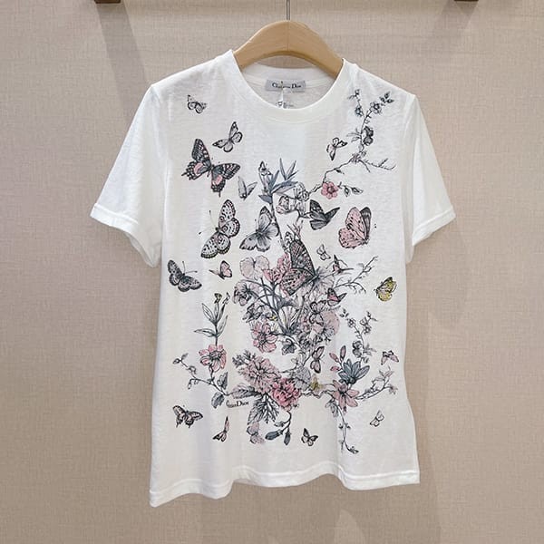 送料込ディオール 蝶×花柄 Tシャツ 偽物 トワル ドゥ ジュイ メキシコ コットン 2色 dek64390